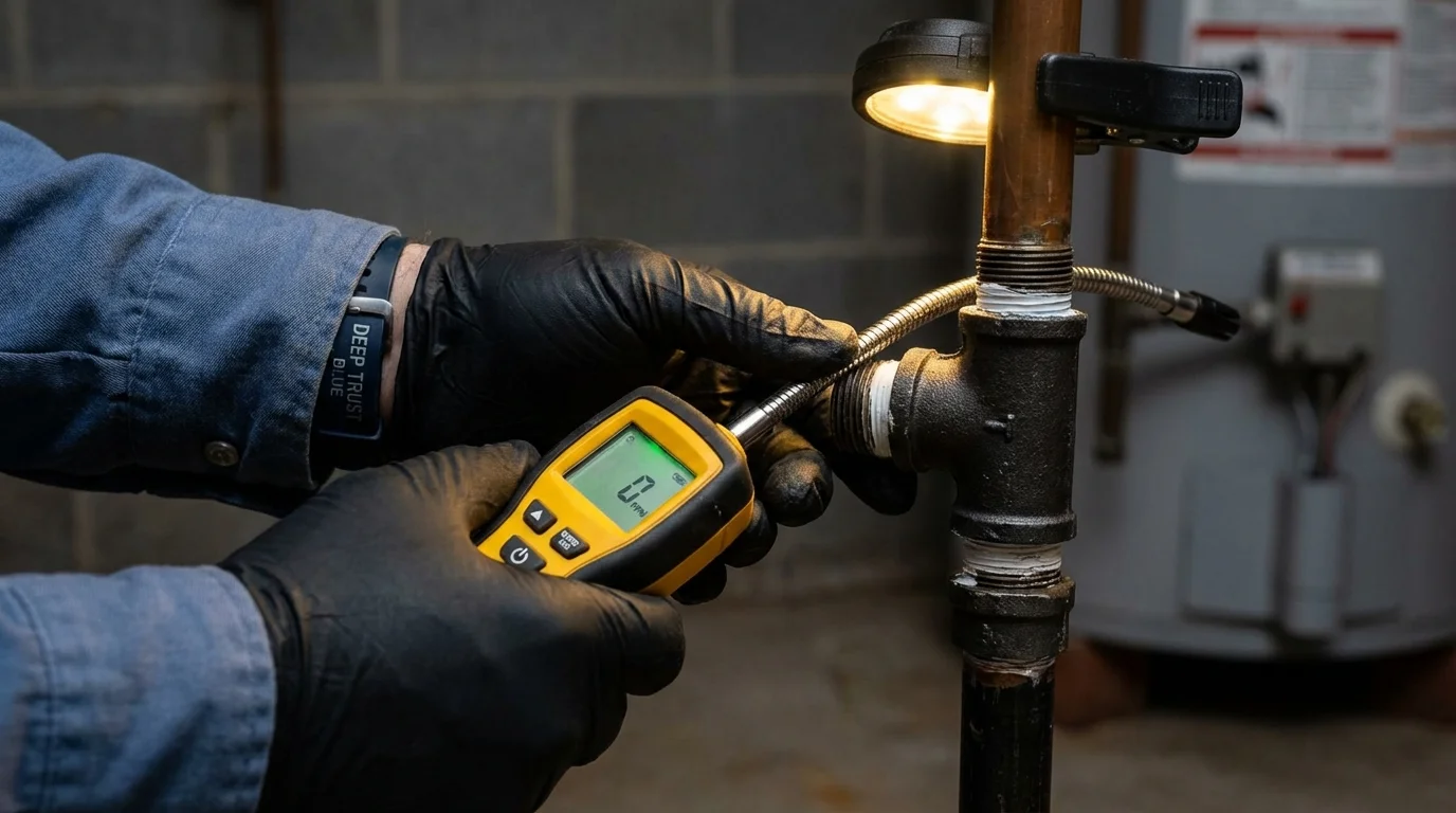 Gas leak detection with electronic sniffer by Johns Plumbing LLC in Barataria