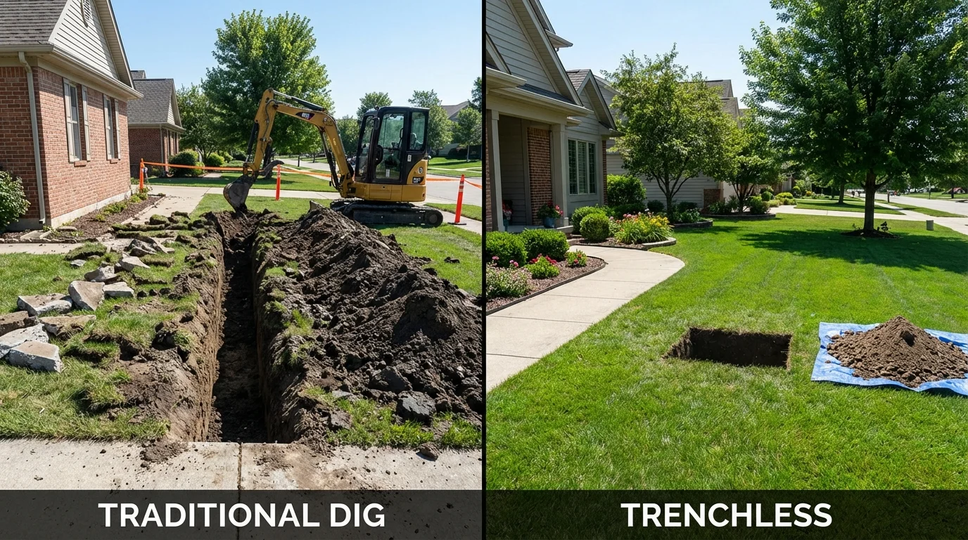 Trenchless sewer repair with minimal yard damage versus traditional excavation in Barataria, LA